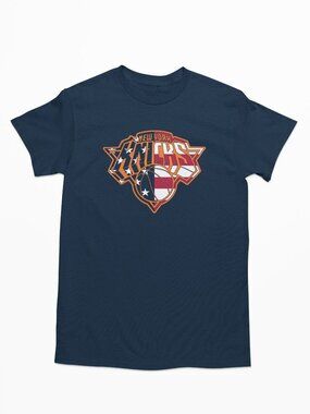NEW York Knicks 4th July USA American Flag Team Color Pop Logo T-Shirt NAVY